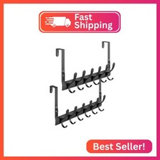 CEHIFIA 2 Pack Over the Door Hooks, Black Over the Door Towel Rack with 6 Hooks,