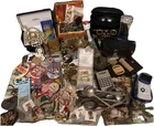 Vintage Estate Junk Drawer Lot Costume Jewelry Coins Collectibles Pins Etc