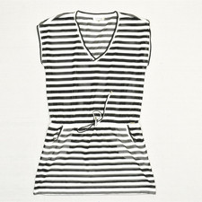 Calvin Klein Women's Swim Coverup Dress V Neck Polyester Black Striped Size S/M