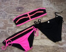 Victoria s Secret Beaded Bikini Lab Swim Medium Neon Pink Coral Black Set 3