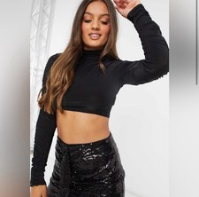 Missguided Ruched Sleeve Cropped Top in Black...