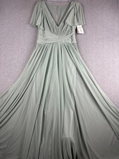David's Bridal Dress Womens 10 Sage Green Mesh Flutter Sleeve V Neck Maxi Gown
