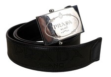 Authentic PRADA Brown Canvas Leather Belt 95/38 Silver Buckle Italy 2C 3622