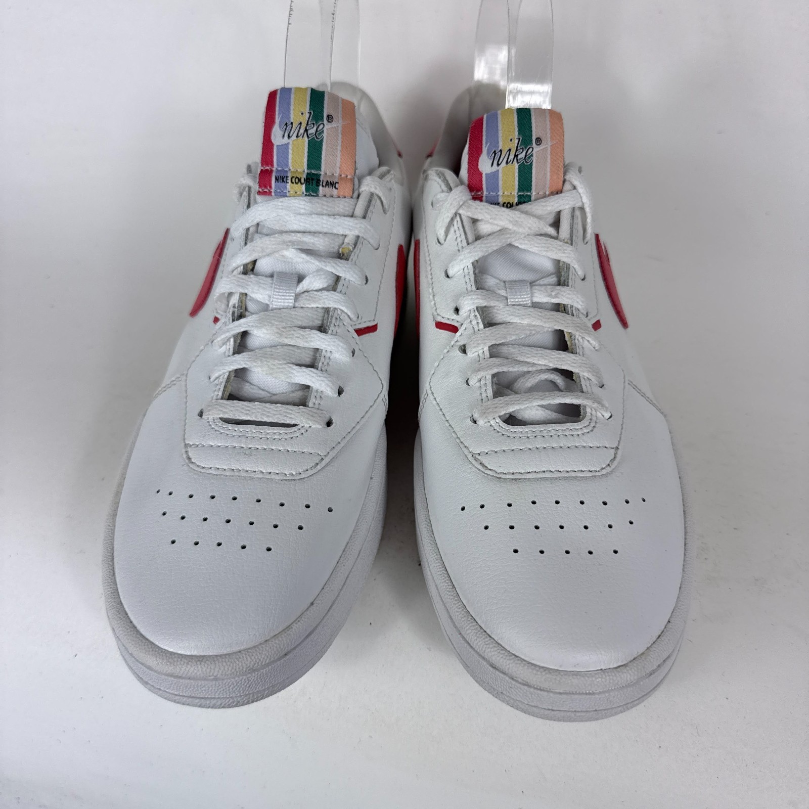 Nike Court Blanc Athletic Sneakers Women's 8 White Track Red Leather Low Top thumbnail 4