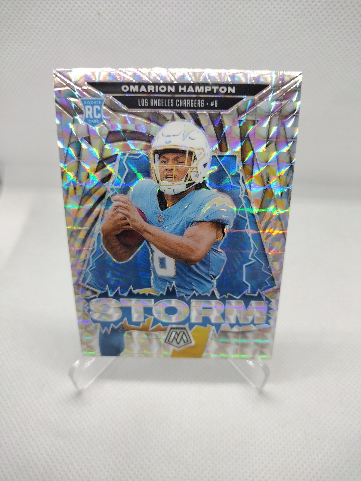Omarion Hampton 2025 Panini Mosaic Storm Silver Mosaic Prizm #14 RC Chargers
