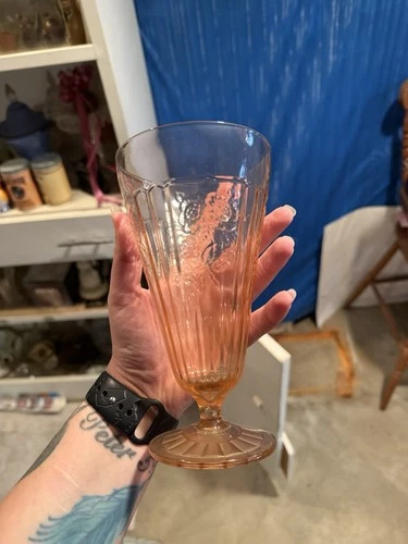 Vintage Hocking Mayfair Pink Depression Glass Footed Ice Tea Tumbler set of 8