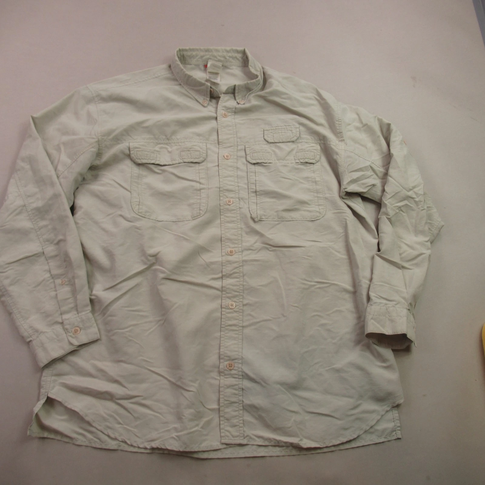 North Face Shirt Mens XL Button Front Long Sleeve Beige Pockets Outdoor