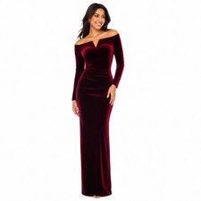 Xscape Formal Evening Gown Size 4P Velvet Off Shoulder Maxi Dress Wedding Party