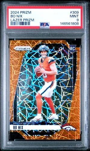 146561808 Bo Nix 2024 Panini Prizm #309 Lazer Rookie RC PSA 9