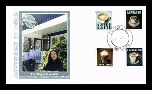 US COVER FIRST DAY OF ISSUE BLOCK OF 4 ESPRESSO DRINKS CLIFTON VIRGINIA