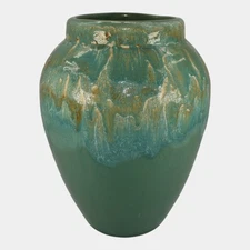 Robinson Ransbottom 1950s Vintage Ohio Art Pottery Green Stoneware Oil Jar Vase