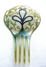 Art Deco green celluloid hair comb - NO US IMPORT FEES