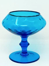 Empoli Blue Glass Compote Diamond Octave 6 inches tall euc