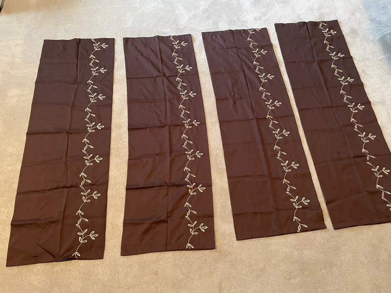 4 Curtain Valences / Brown With Pink And Mint Green Floral Design / New
