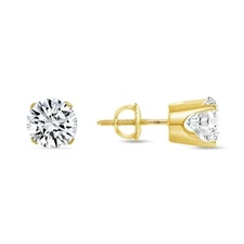 2.25 Ct Round Created Diamond Earrings Studs Real 14K Yellow Gold Crown Screw