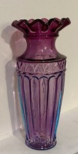1991 FENTON Amethyst Purple/ Cobalt Blue DUAL COLOR Crimped VASE Yenawine EUC