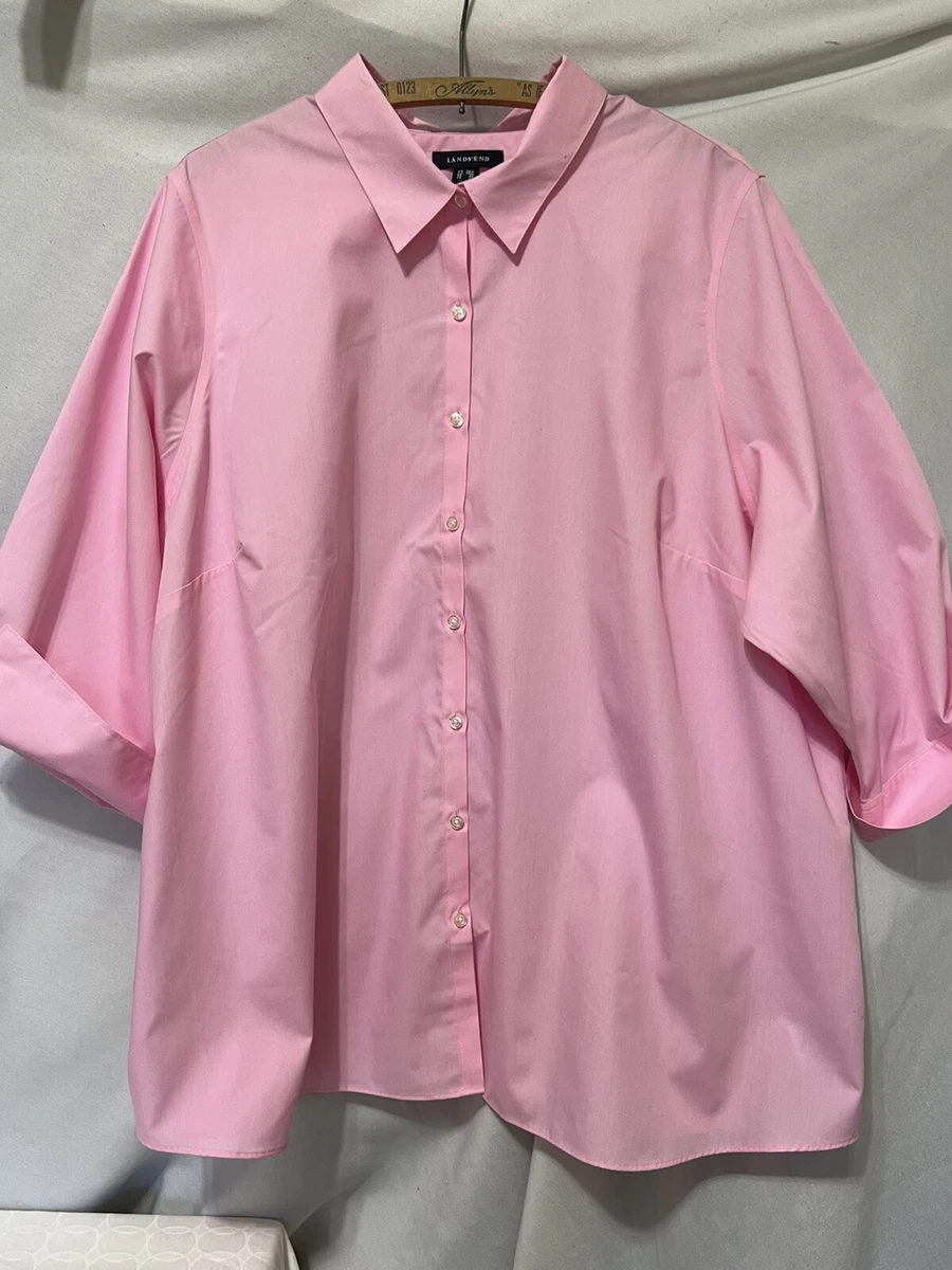 Land's End Womens Plus 26W Pink Button Broadcloth Shirt Long Sleeve Wrinkle  Free