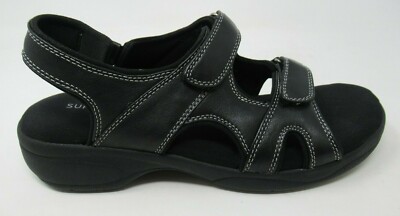 SOFTSPOTS SUPREMES WOMEN'S CLAUDIA BLACK LEATHER STRAPPY SANDALS SHOES 10/N