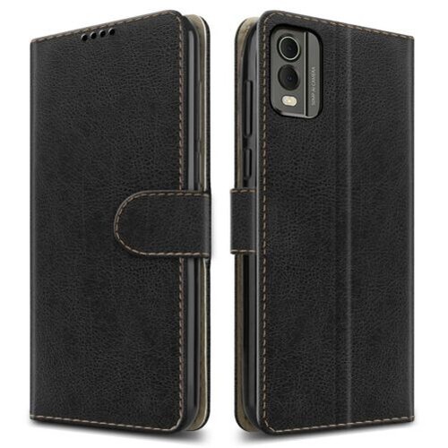 For Nokia C32 Case Slim Leather Wallet Stand Phone Cover + Screen Tempered Glass - Picture 7 of 21