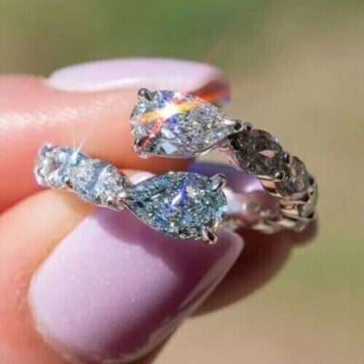 2 Ct Pear Cut Simulated Diamond Bypass Engagement Ring In 14K White Gold Plated
