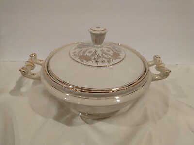 Covered Dish from Bavaria Germany Casserole Porcelain Ivory Gold Trim ANTIQUE