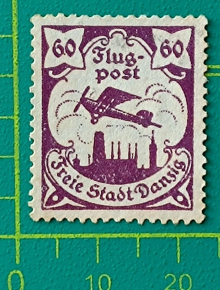 Gdansk stamp 1921-22, DANZIG-Sc AP3 #C5 60pf dk violet, Perf. 14, Wmk. 108, MH - Image 2 of 4