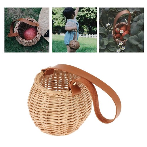 Woven Storage Basket Garden Wicker Hanging Basket Vase Planter Leather Handle - Picture 6 of 10