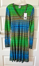 Iconic Missoni Knit Wave Striped Dress Green Blue Black It 38 US 2 NWT