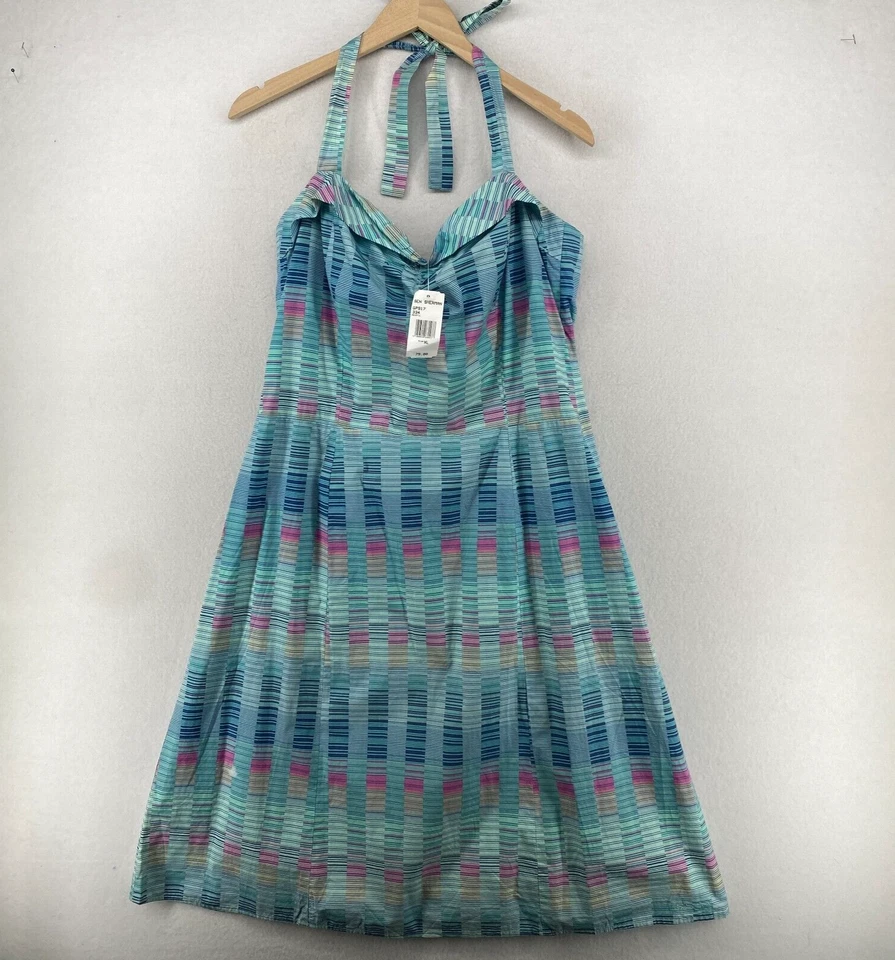 Vestido BEN SHERMAN XL Halter Retro Boho Línea A Sin Mangas Algodón Azul NUEVO Foto 3 de 4