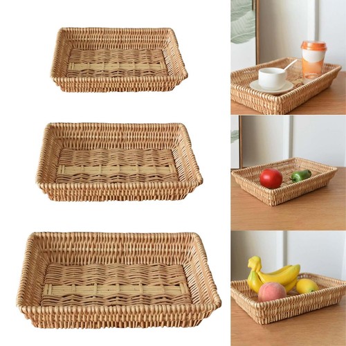 Posionks 1 Corbeille à Pain En Rotin Tressé Pour Salle De Bain - Petit Panier De Rangement - Plateau Décoratif Pour Le Rangement - Récipient De Toilette Décoratif (28 X 11,5 X