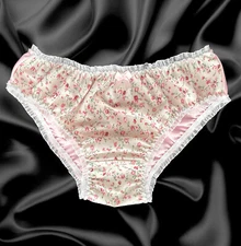 Pink Satin Floral Frilly Lace Bikini Briefs Panties Sissy Knickers CD TV