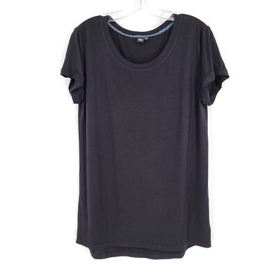 Modcloth Au Fond Basic T Shirt S Black Round Neck Cuffed Short Sleeve Soft Weave