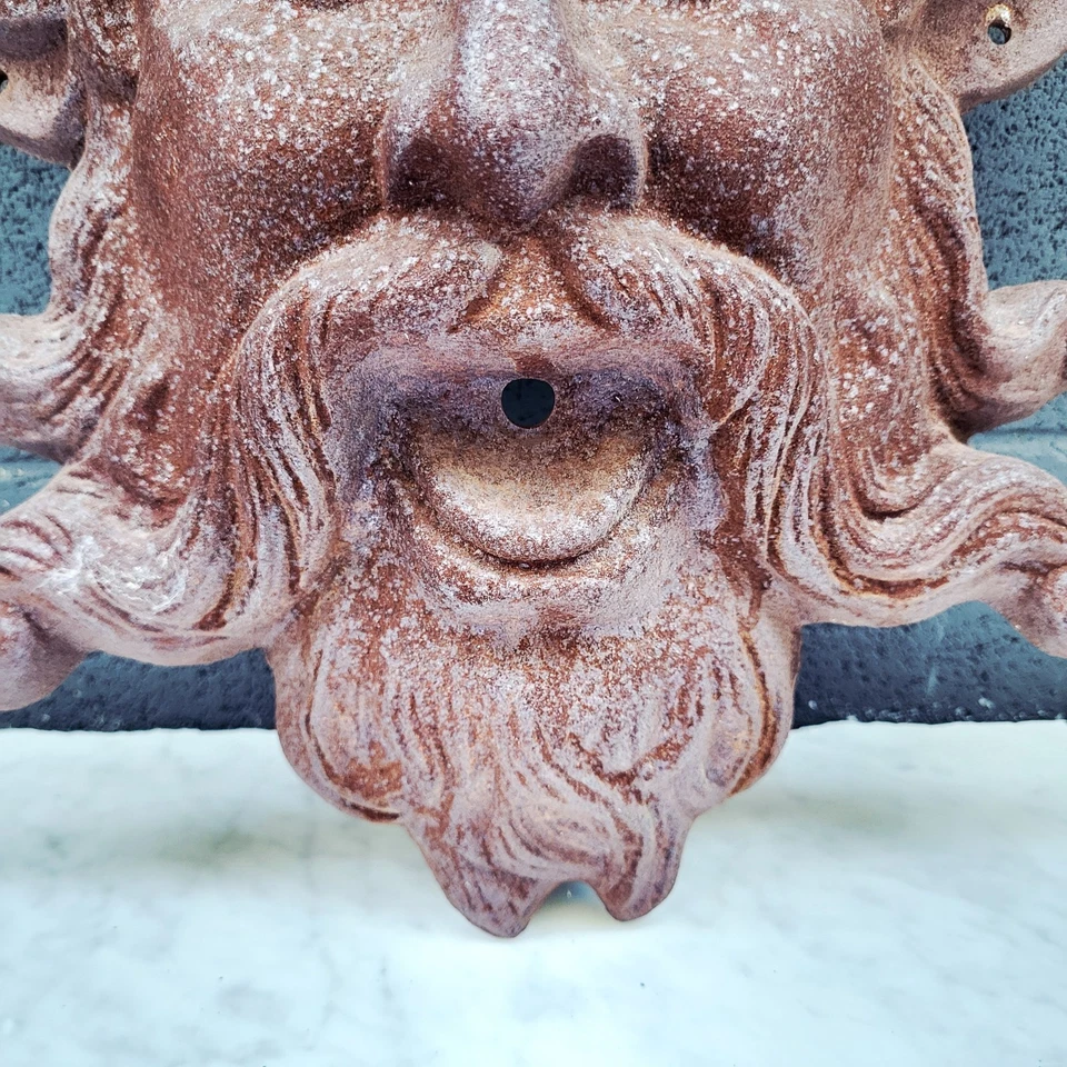 Vintage Cast Iron Poseidon Neptune Head Wall Water Fountain Spitter 16.5" x 13" - Image 2 of 4