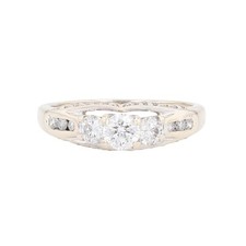 .91ctw Round Cut Diamond Three-Stone Engagement Ring 14k White Gold Size 8