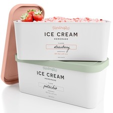 Reusable Ice Cream Tubs Set Of 2, 2 Quart Containers, Lids Included, White