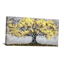 Yellow Tree Painting Canvas Wall Art Yellow and Gray Wall Decor Picture