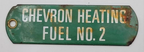 Vintage Chevron Heating Fuel Distressed Rustic Porcelain Metal Gas Pump Tag