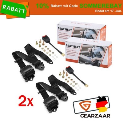 2x 3 Punkt Automatikgurt Sicherheitsgurt Schwarz m Gurtpeitsche mit E Prüfung DE