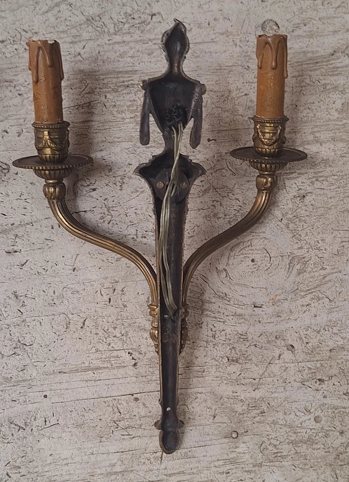Pairs Of VintageNeoclassical Brass Wall Sconce Two Arm 15” Height - Image 3 of 4