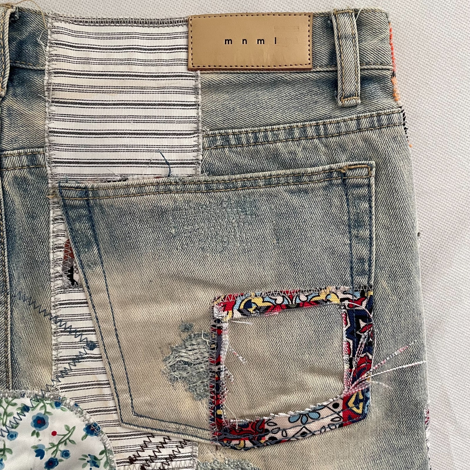 MNML Mens Blue Patchwork Straight Button Fly Deni… - image 8