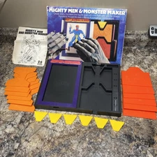 1979 TOMY Mighty Men & Monster Maker Design Kit W Box All 18 Plates, No Rub Tool