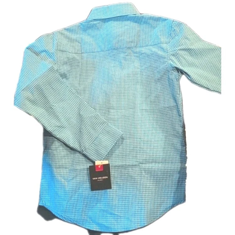 Conjunto de camisa de vestir y corbata azul a cuadros VAN HEUSEN FLEX para niños talla 8 Foto 2 de 4