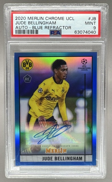 2020 Merlin Chrome UCL Jude Bellingham Blue Refractor AUTO Rookie RC 01/75 PSA 9
