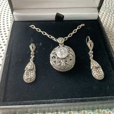 Vintage silver (hallmarked 925) and marcasite Locket and earrings set