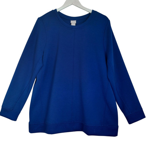 Chicos Pullover Zenergy Imperial Blue Contrast Stitch Tunic Sweatshirt Top NEW