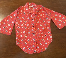 Vintage Bonnie Debbie Red Confetti Number Print Button Shirt Kids Size 1 Retro