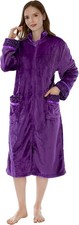 Womens Housecoat Zip Robe Fleece Zip Up Front Robe Bathrobe Plush Warm Zipper...