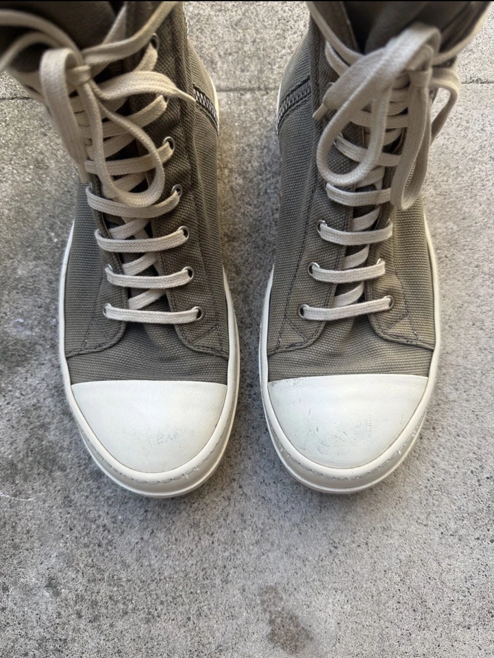 Rick Owens DRKSHDW Ramones Hi Top Sneaker Army Green Olive Grey Gray Canvas 42 - Image 3 of 4