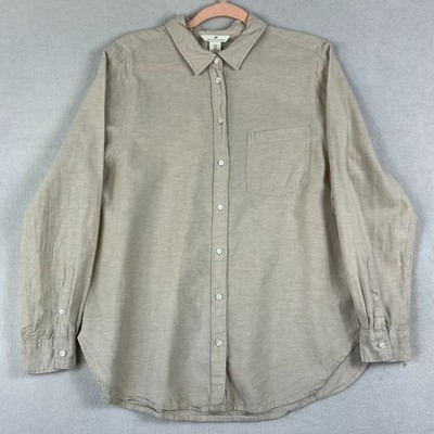 H&M Linen-Blend Button-Down Long Sleeve Shirt Men's Size M