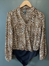 NWT Worthington Womens Cheetah Leopard Print Bodysuit Petite Medium